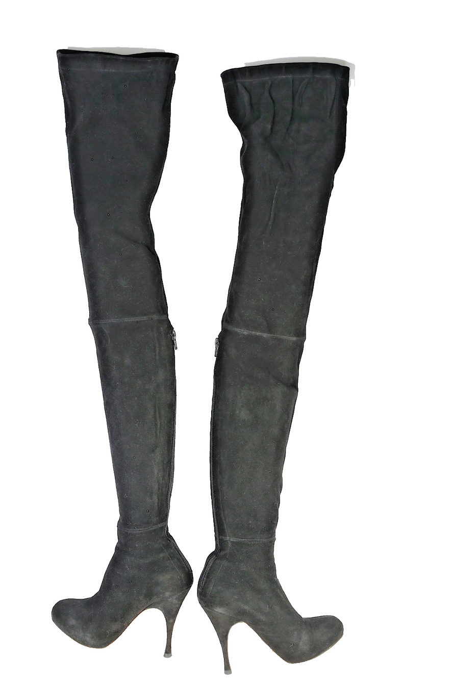 Brian Atwood Black Suede Thigh High OTK Stiletto High Heel Boots Size 37 / 7